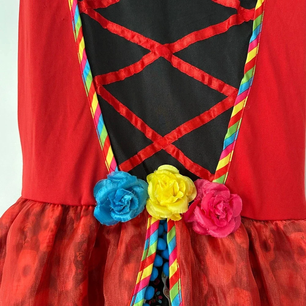 Kids Day of the Dead Costume Dress Halloween Sugar Skull Outfit Medium